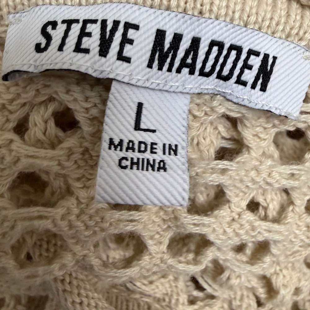Steve‎ Madden Crochet Top L Beige Open Knit Boho Minimalist Beachy Neutral Boxy - Picture 4 of 5